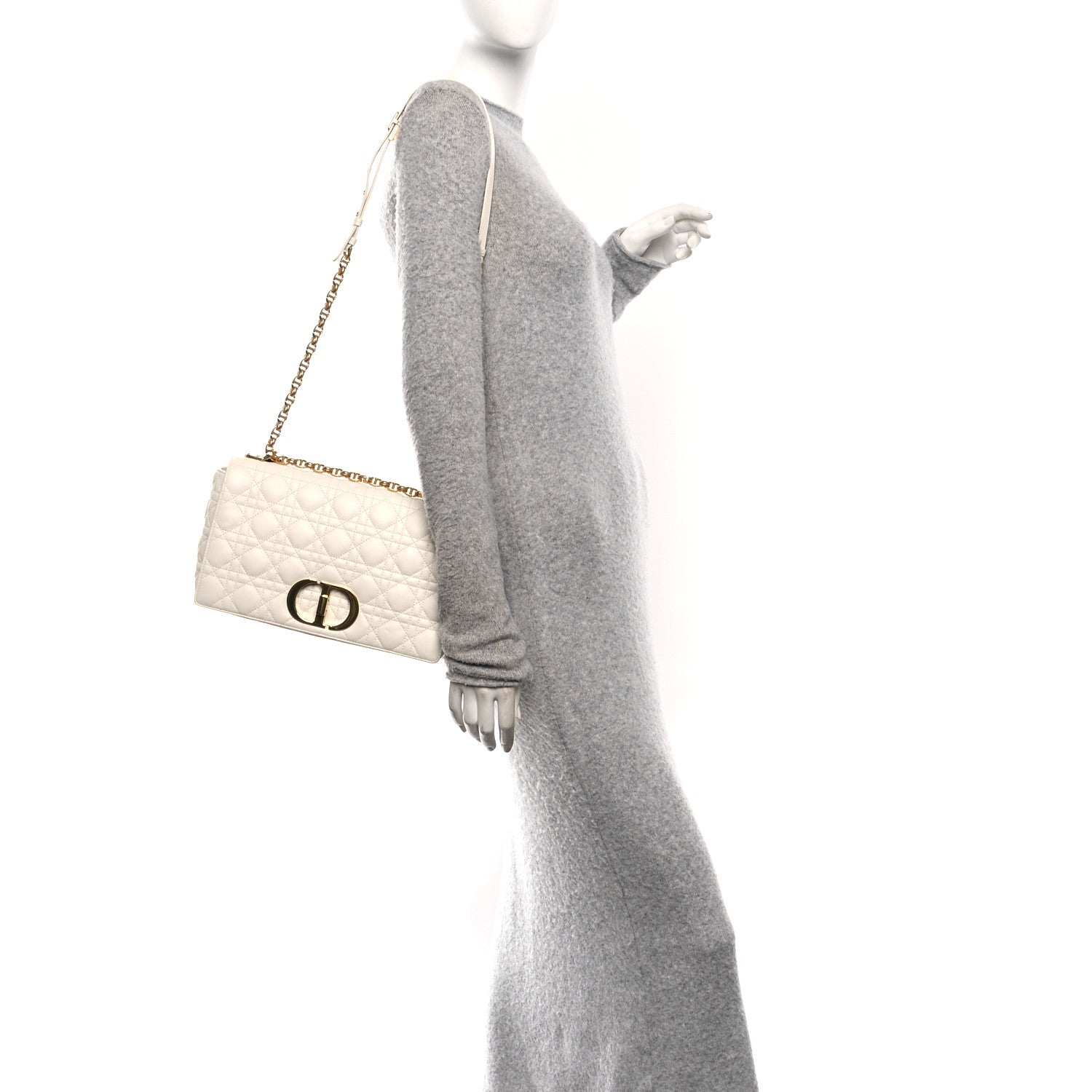 Christian Dior Grained Calfskin Cannage Large Caro Bag Ivory 2 of 10