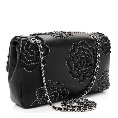 Chanel Lambskin Embroidered Camellia Follies Flap Black 3 of 10
