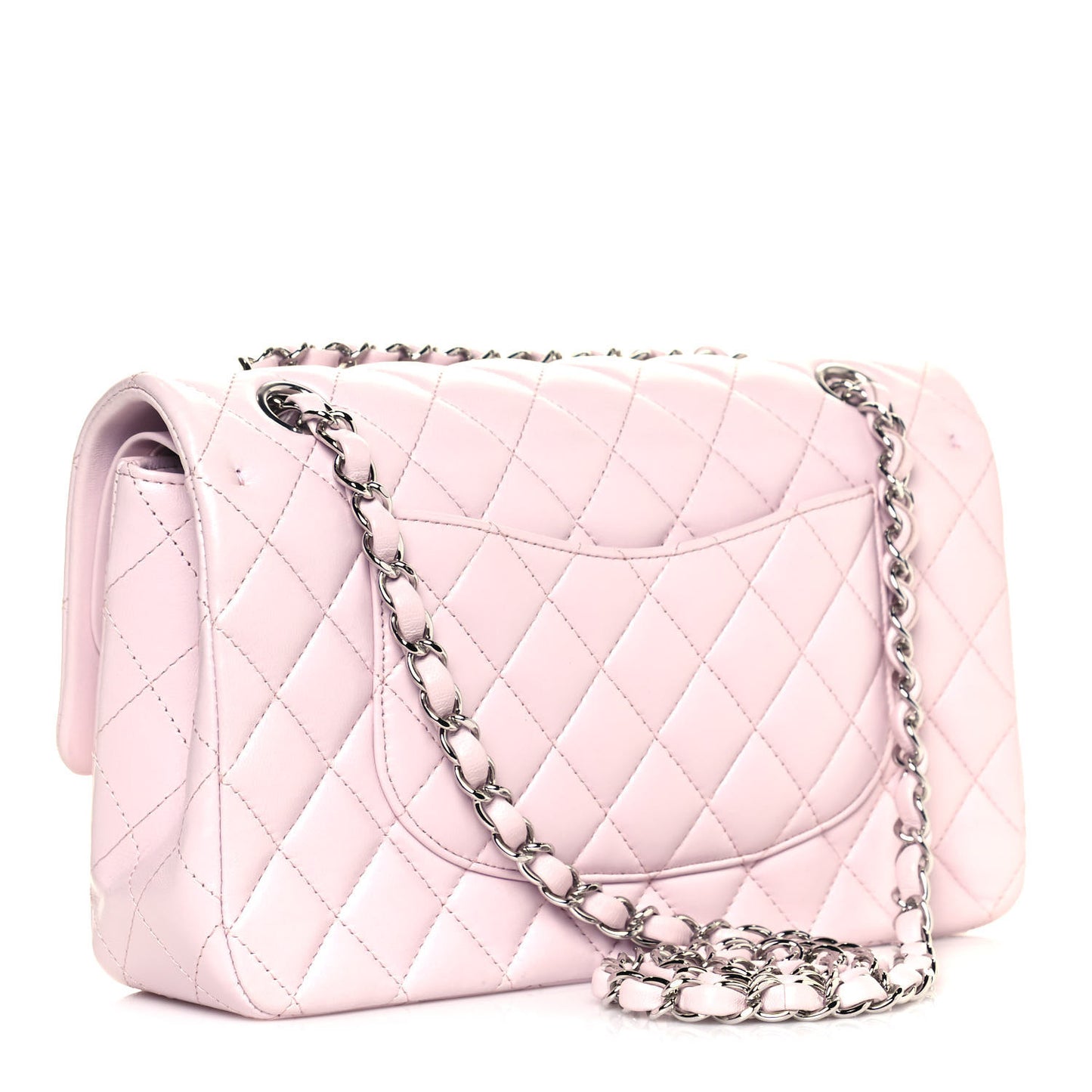 Lambskin Quilted Medium Double Flap Light Pink