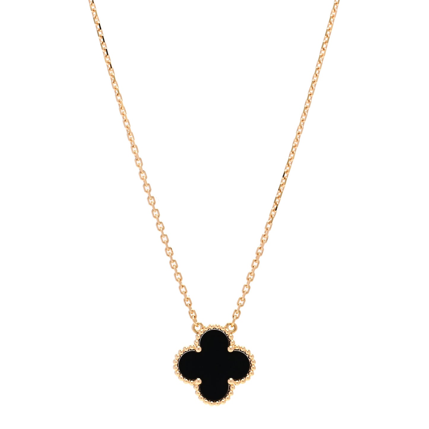 18K Yellow Gold Black Onyx Vintage Alhambra Pendant Necklace