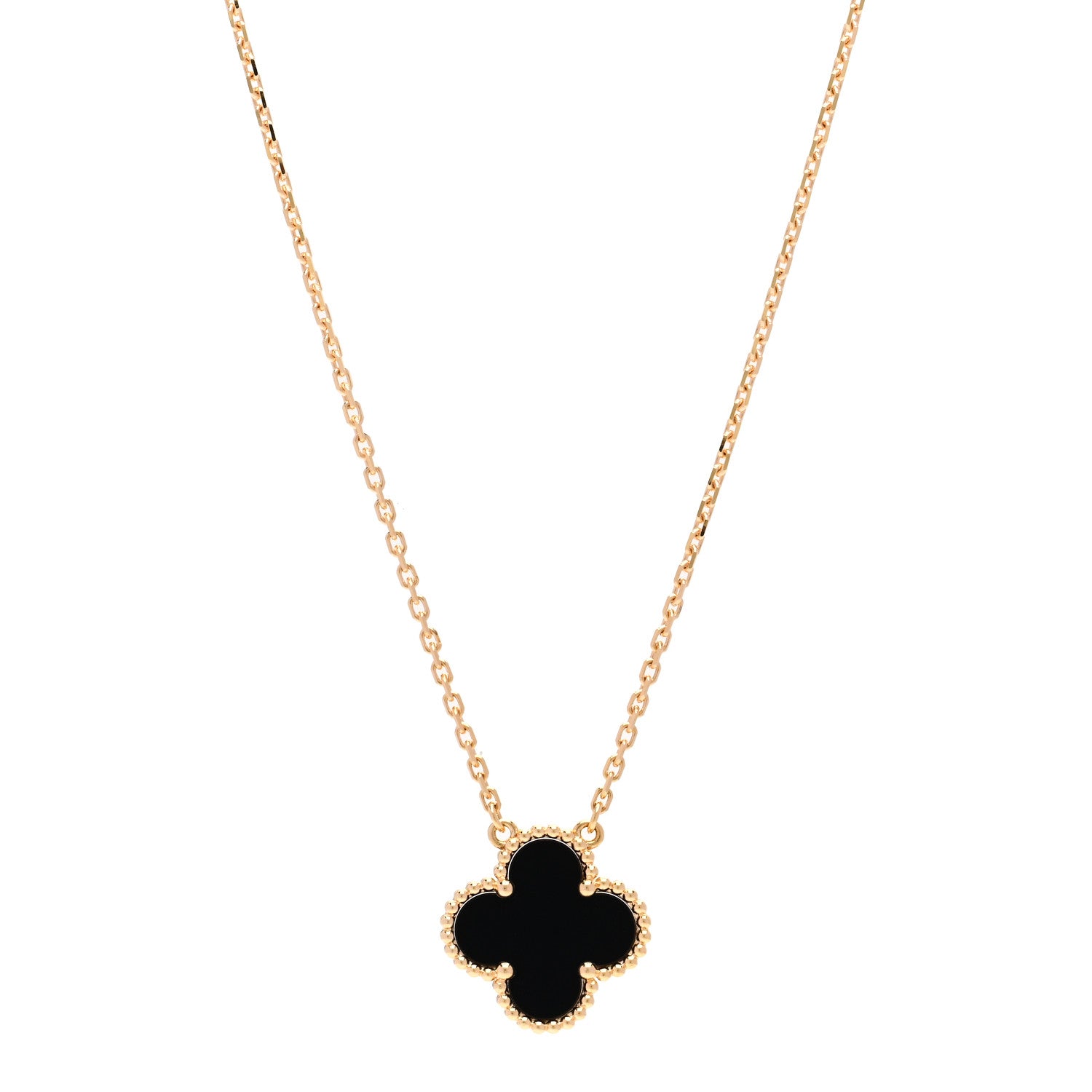 Van Cleef & Arpels 18K Yellow Gold Black Onyx Vintage Alhambra Pendant Necklace 1 of 5