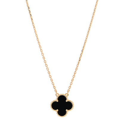 Van Cleef & Arpels 18K Yellow Gold Black Onyx Vintage Alhambra Pendant Necklace 1 of 5