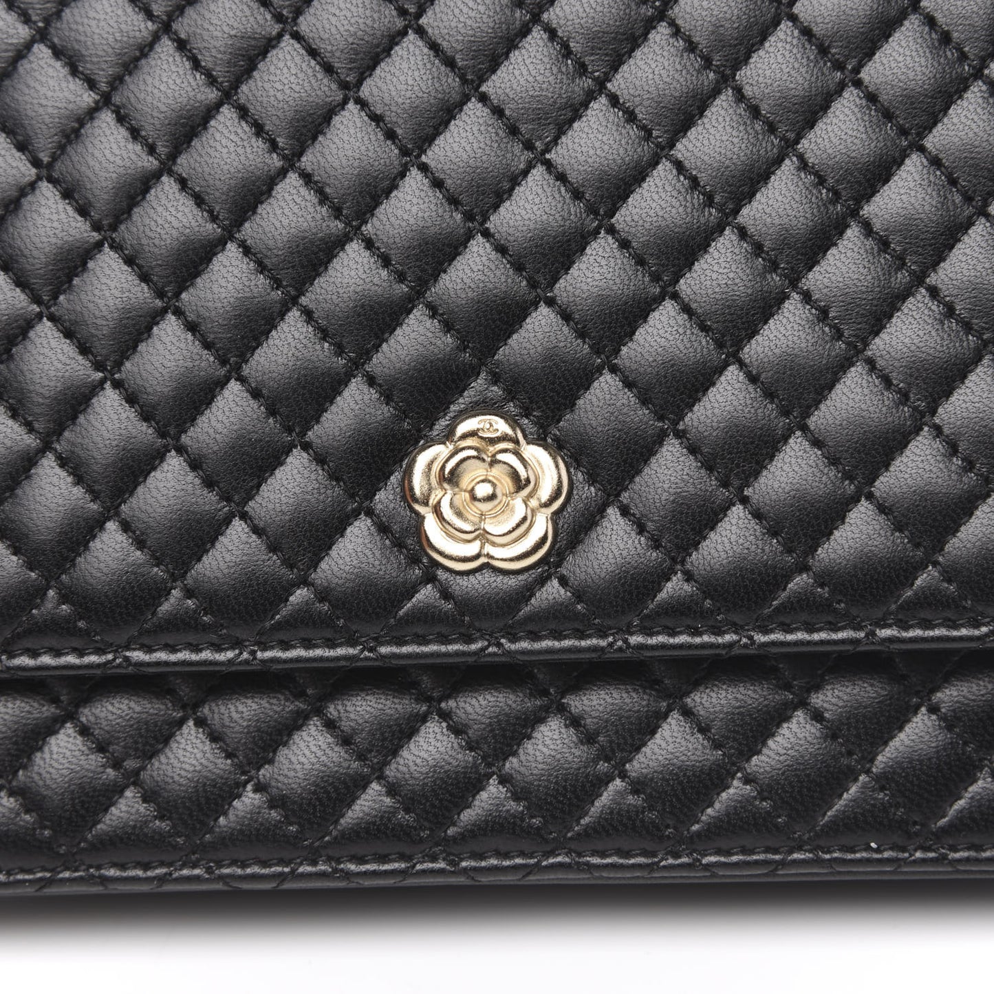 Lambskin Quilted Camellia Wallet On Chain WOC Black