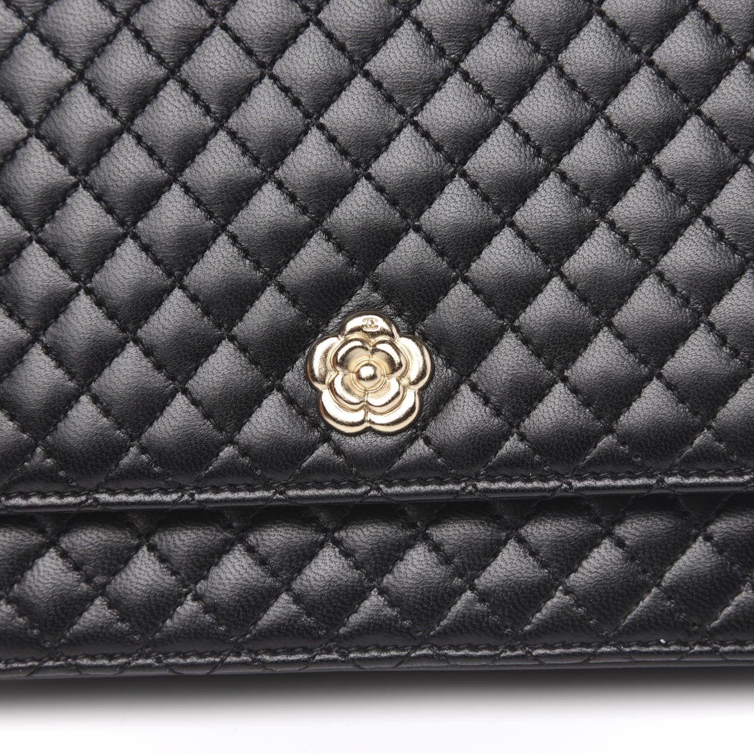 Chanel Lambskin Quilted Camellia Wallet On Chain WOC Black 8 of 12