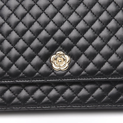 Chanel Lambskin Quilted Camellia Wallet On Chain WOC Black 8 of 12