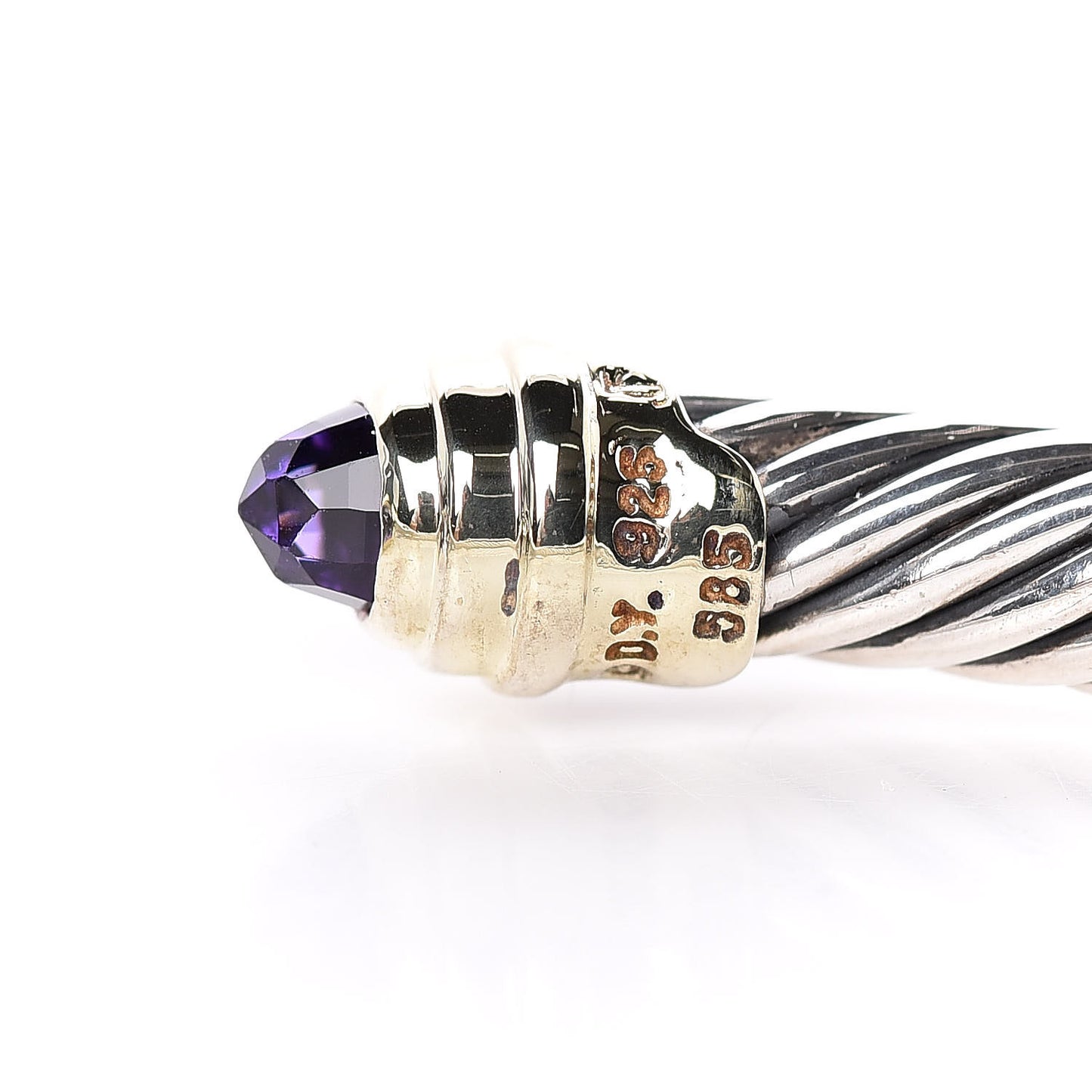 Sterling Silver 14K Yellow Gold Amethyst 5mm Cable Classics Petite Color Bracelet