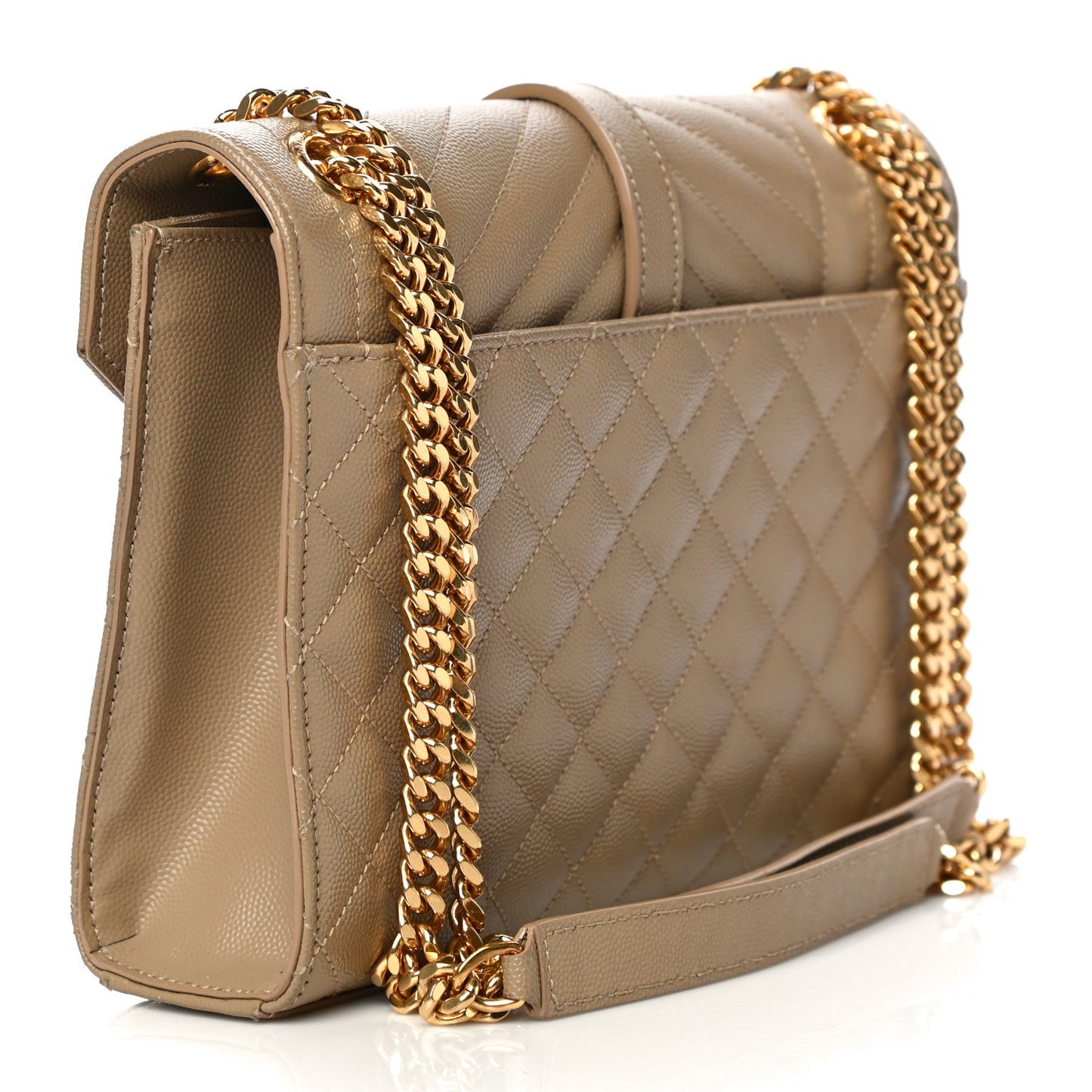 Grain De Poudre Textured Mixed Matelasse Medium Triquilt Monogram Satchel Dark Beige