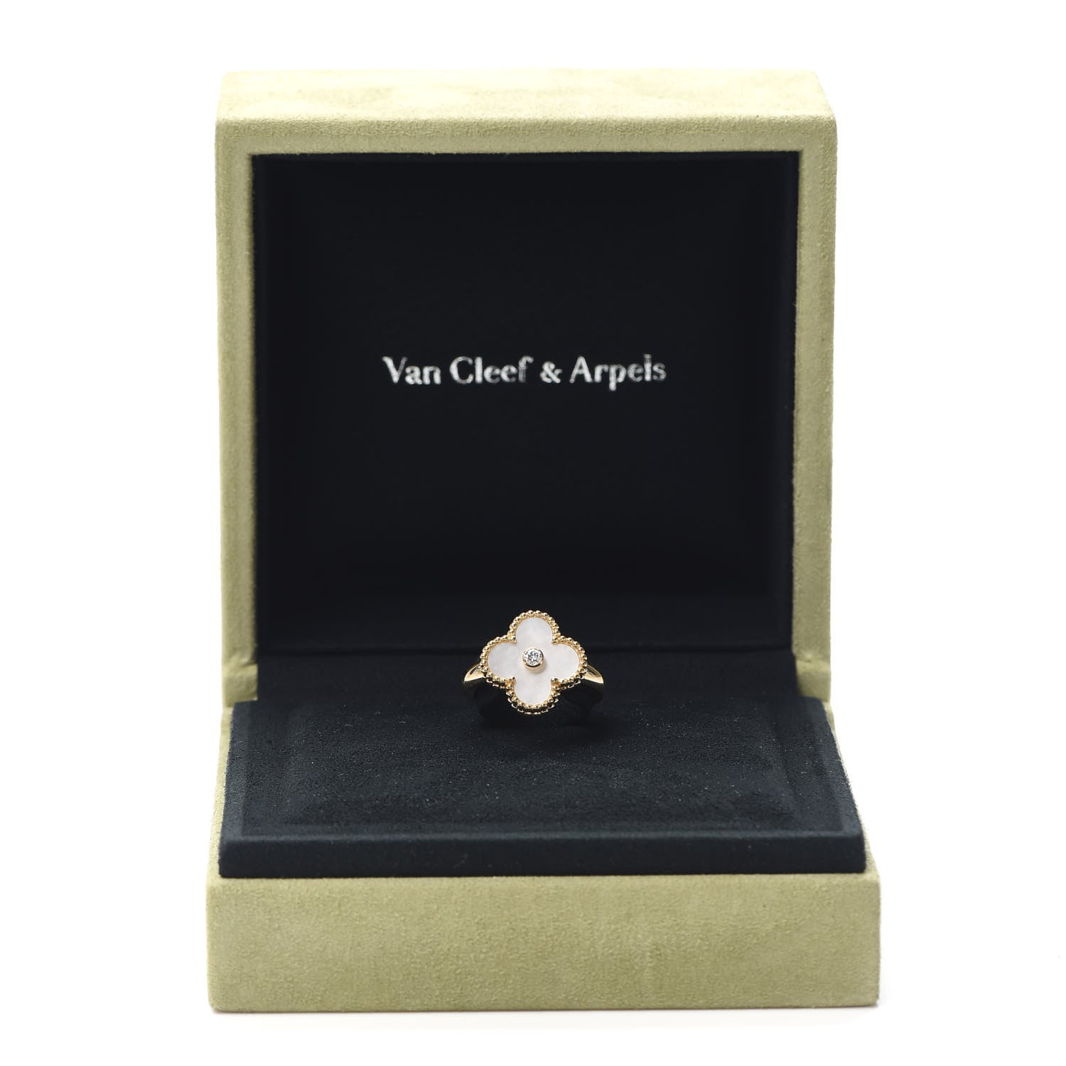 Van Cleef & Arpels 18K Yellow Gold Diamond Mother of Pearl Vintage Alhambra Ring 52 6 6 of 6
