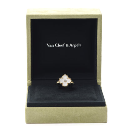 Van Cleef & Arpels 18K Yellow Gold Diamond Mother of Pearl Vintage Alhambra Ring 52 6 6 of 6