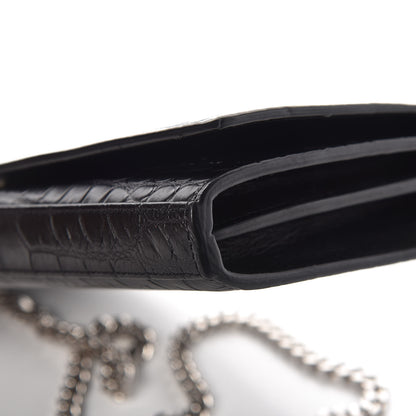 Saint Laurent Calfskin Crocodile Embossed Monogram Chain Wallet Black 6 of 11
