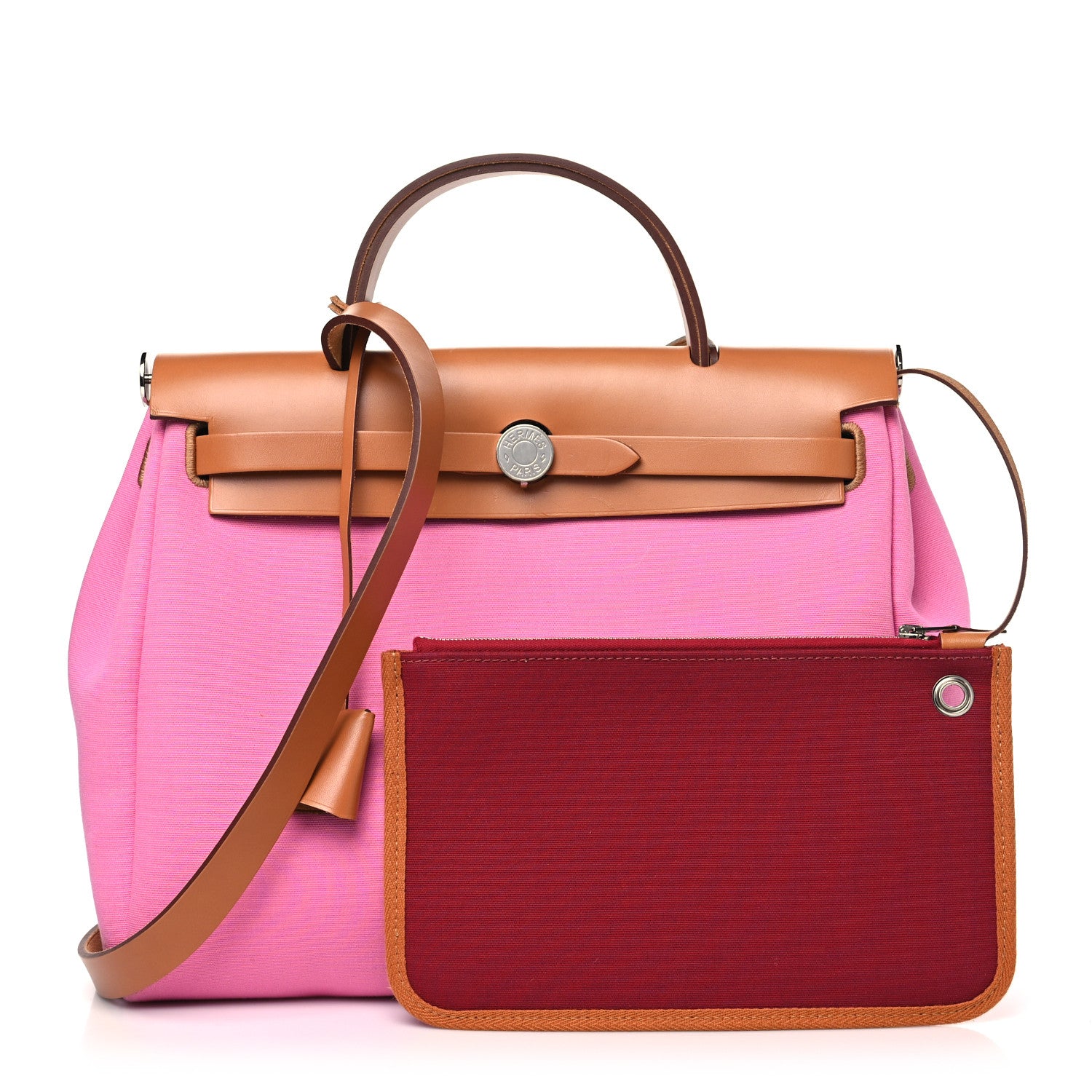 Hermes Toile Officier Vache Hunter Verso Herbag Zip PM 31 Bubblegum Rubis Naturel 1 of 11