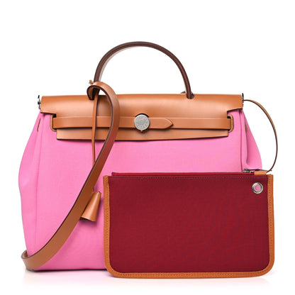 Hermes Toile Officier Vache Hunter Verso Herbag Zip PM 31 Bubblegum Rubis Naturel 1 of 11