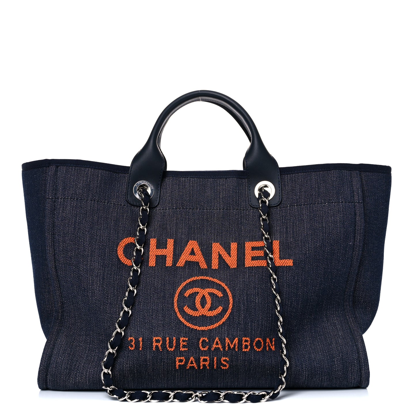 Denim Medium Deauville Tote Blue Orange
