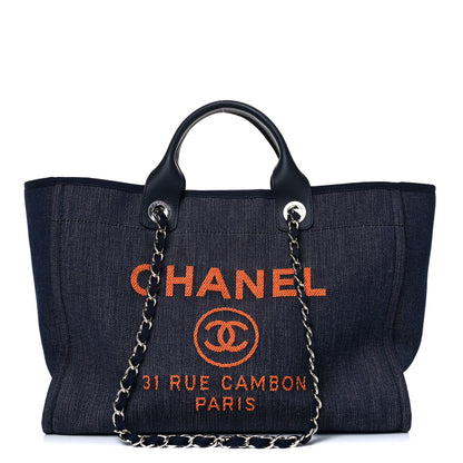 Chanel Denim Medium Deauville Tote Blue Orange 1 of 12