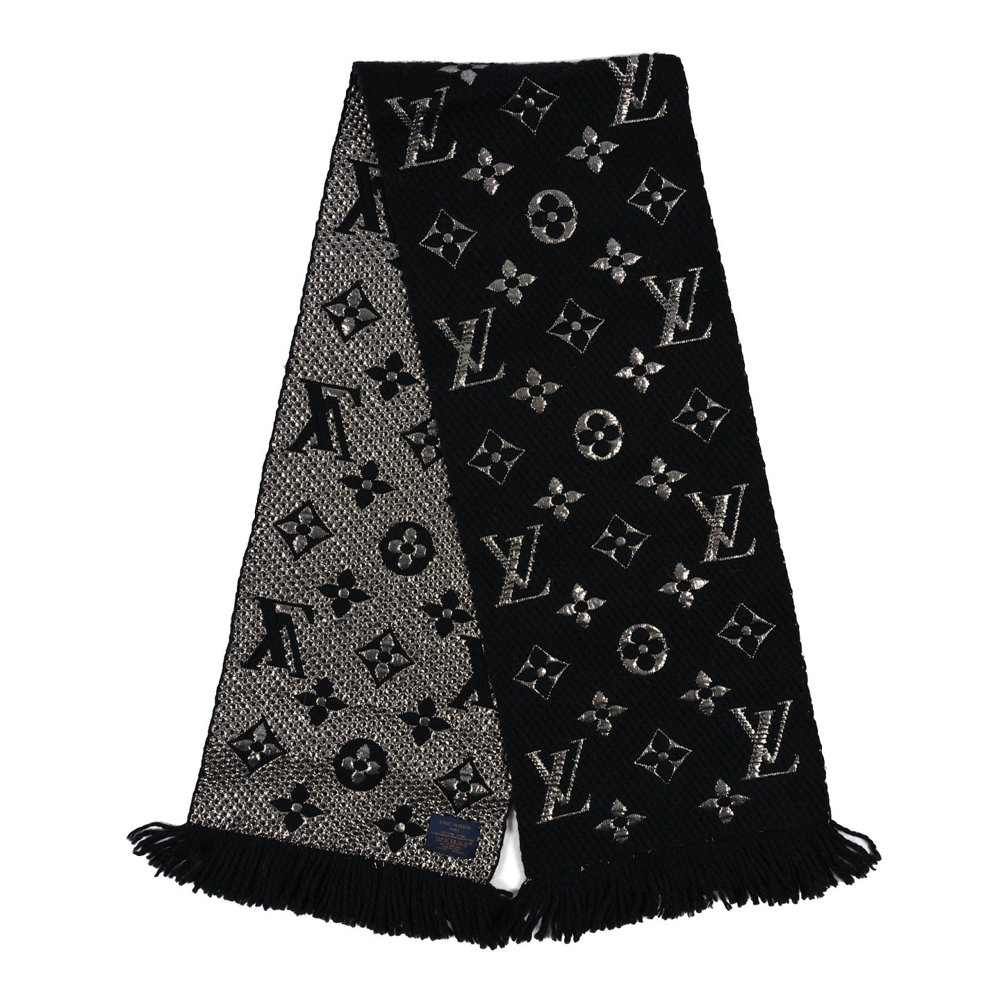 Wool Silk Logomania Shine Scarf Black