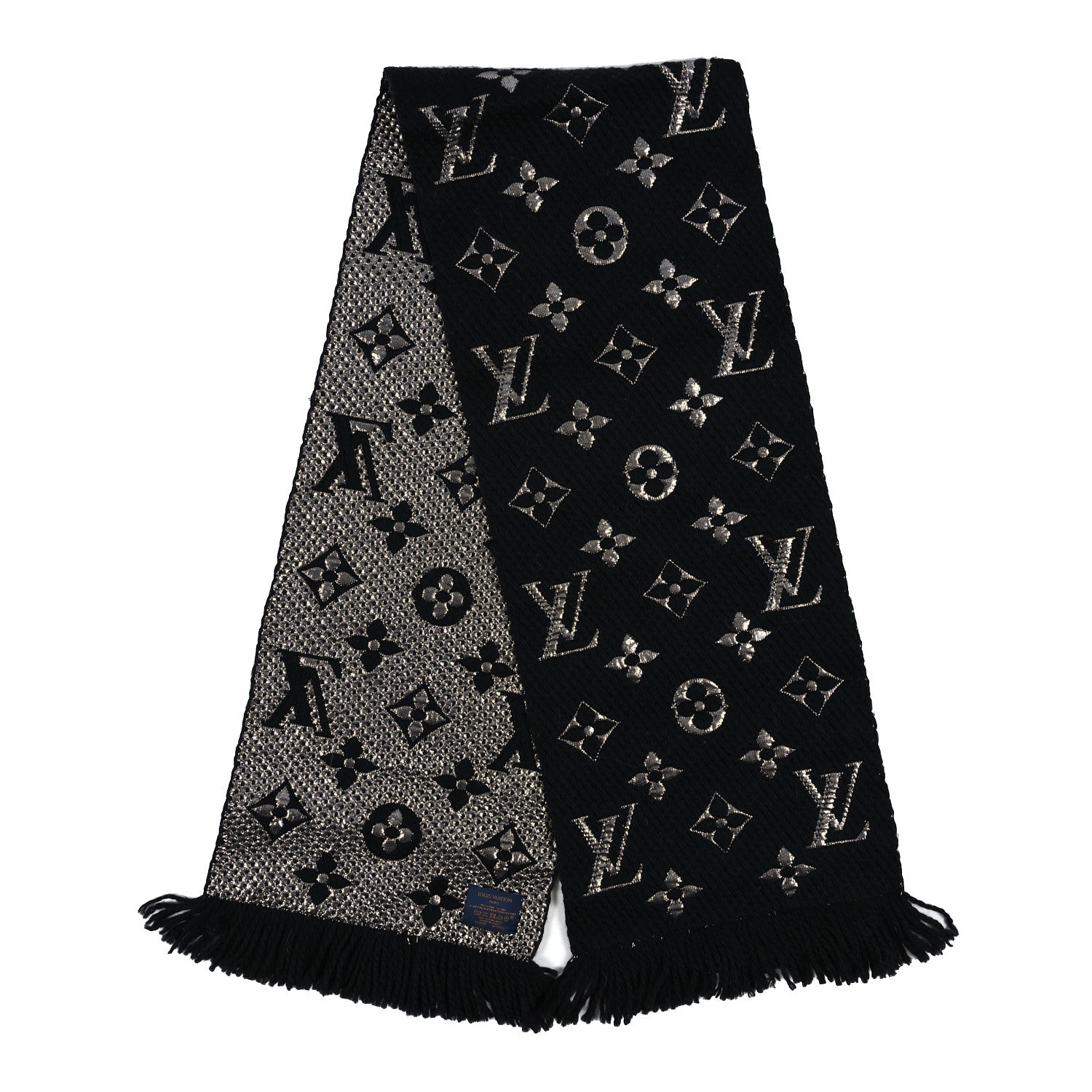 Louis Vuitton Wool Silk Logomania Shine Scarf Black 2 of 3