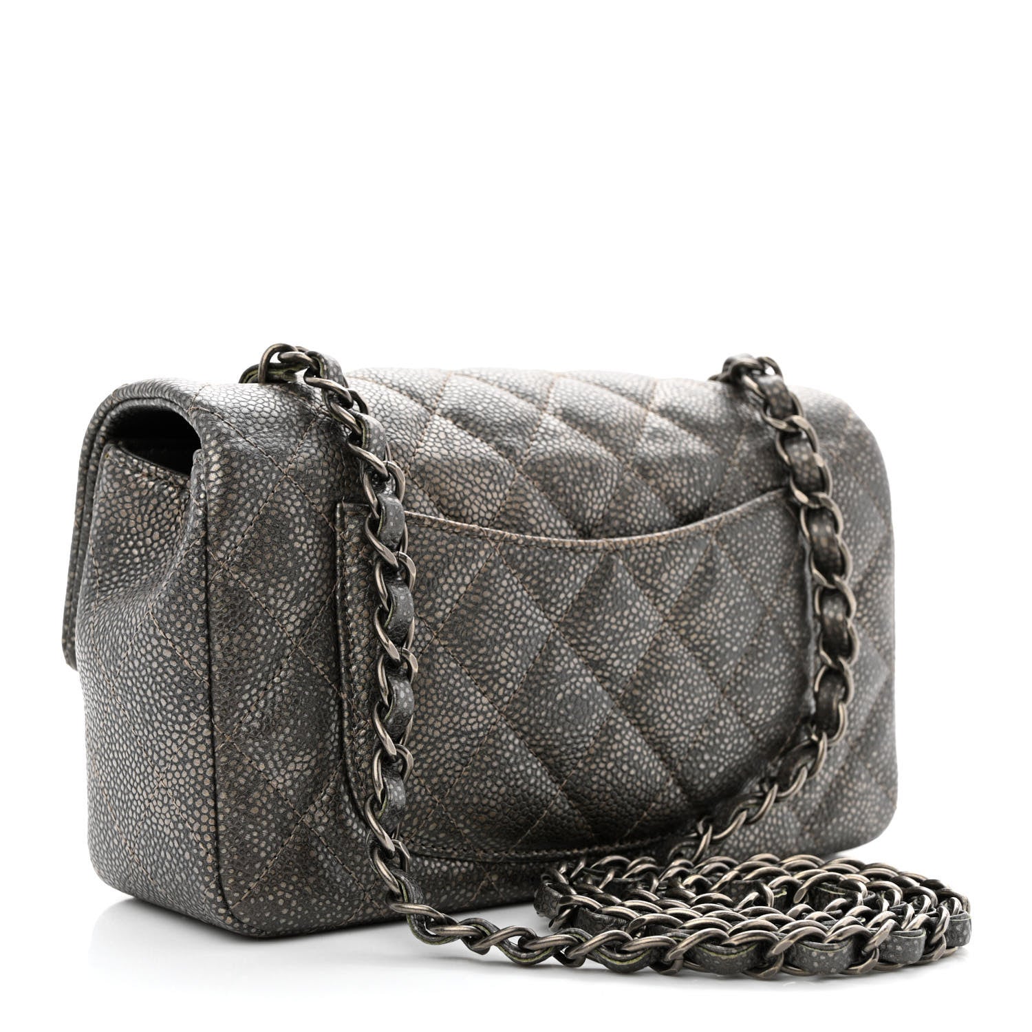 Chanel Metallic Caviar Quilted Mini Rectangular Flap Dark Silver 3 of 10