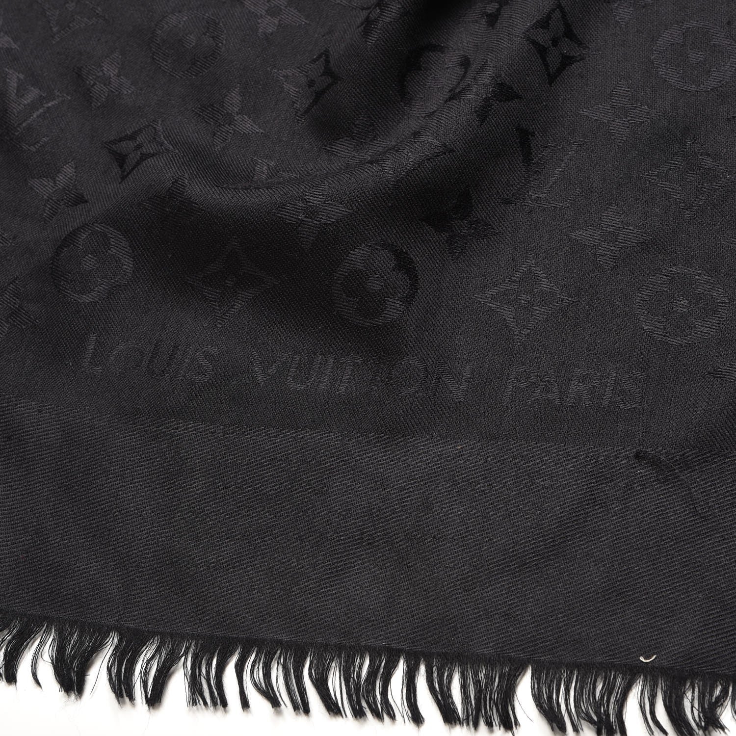 Louis Vuitton Silk Wool Monogram Shawl Black 3 of 4