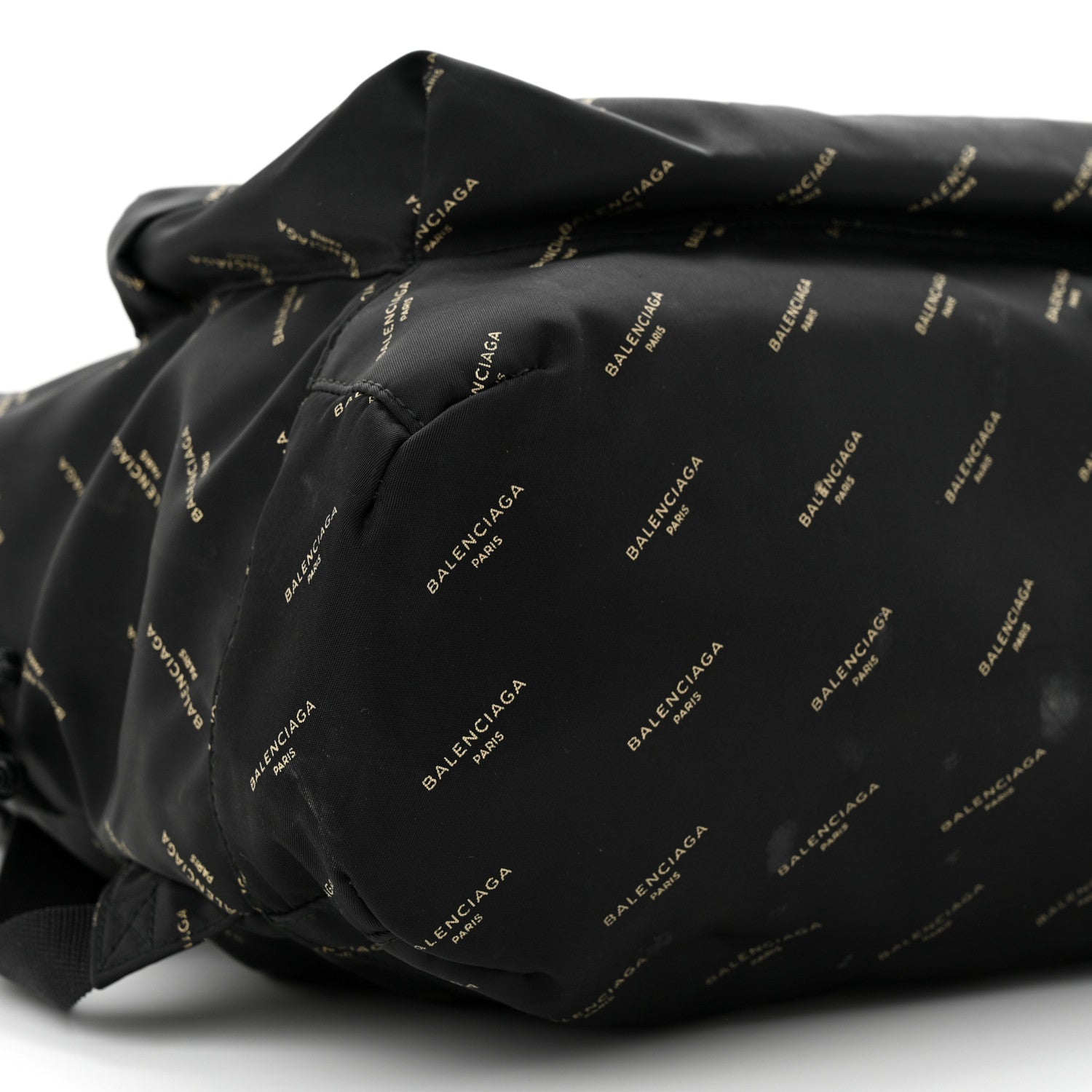 Balenciaga Twill Nylon Allover Logo Print Explorer Backpack Black Gold 9 of 11