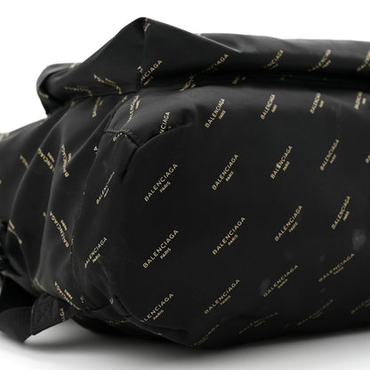Balenciaga Twill Nylon Allover Logo Print Explorer Backpack Black Gold 9 of 11