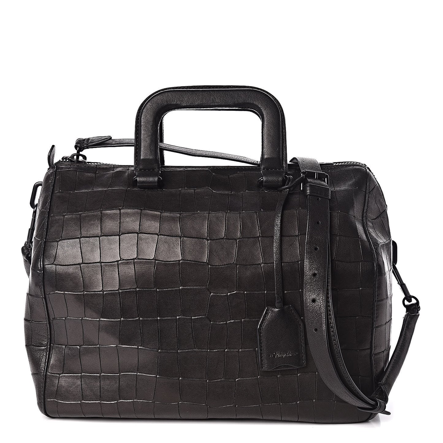 3.1 Calfskin Crocodile Embossed Medium Wednesday Boston Black