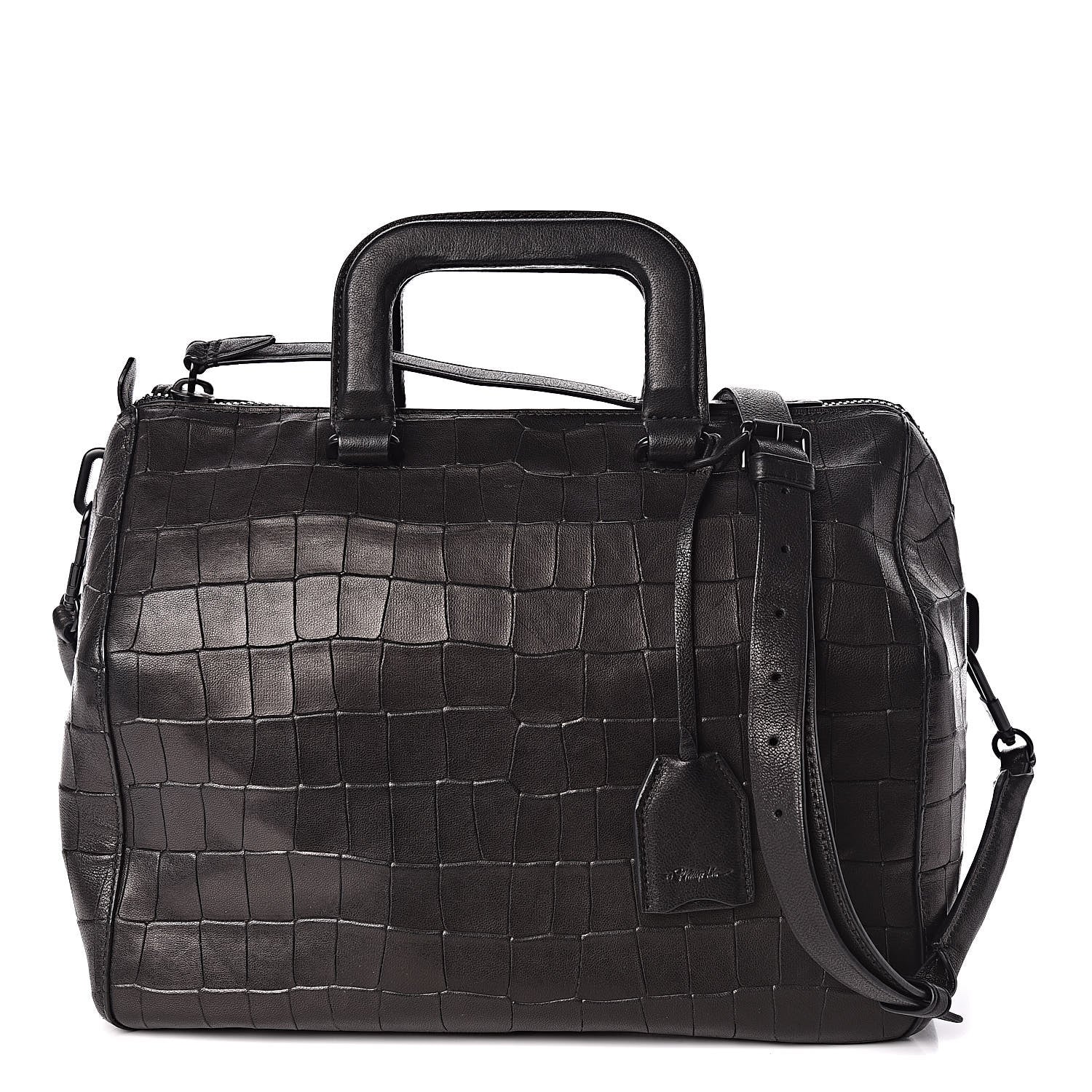 3.1 Phillip Lim 3.1 Calfskin Crocodile Embossed Medium Wednesday Boston Black 3 of 11