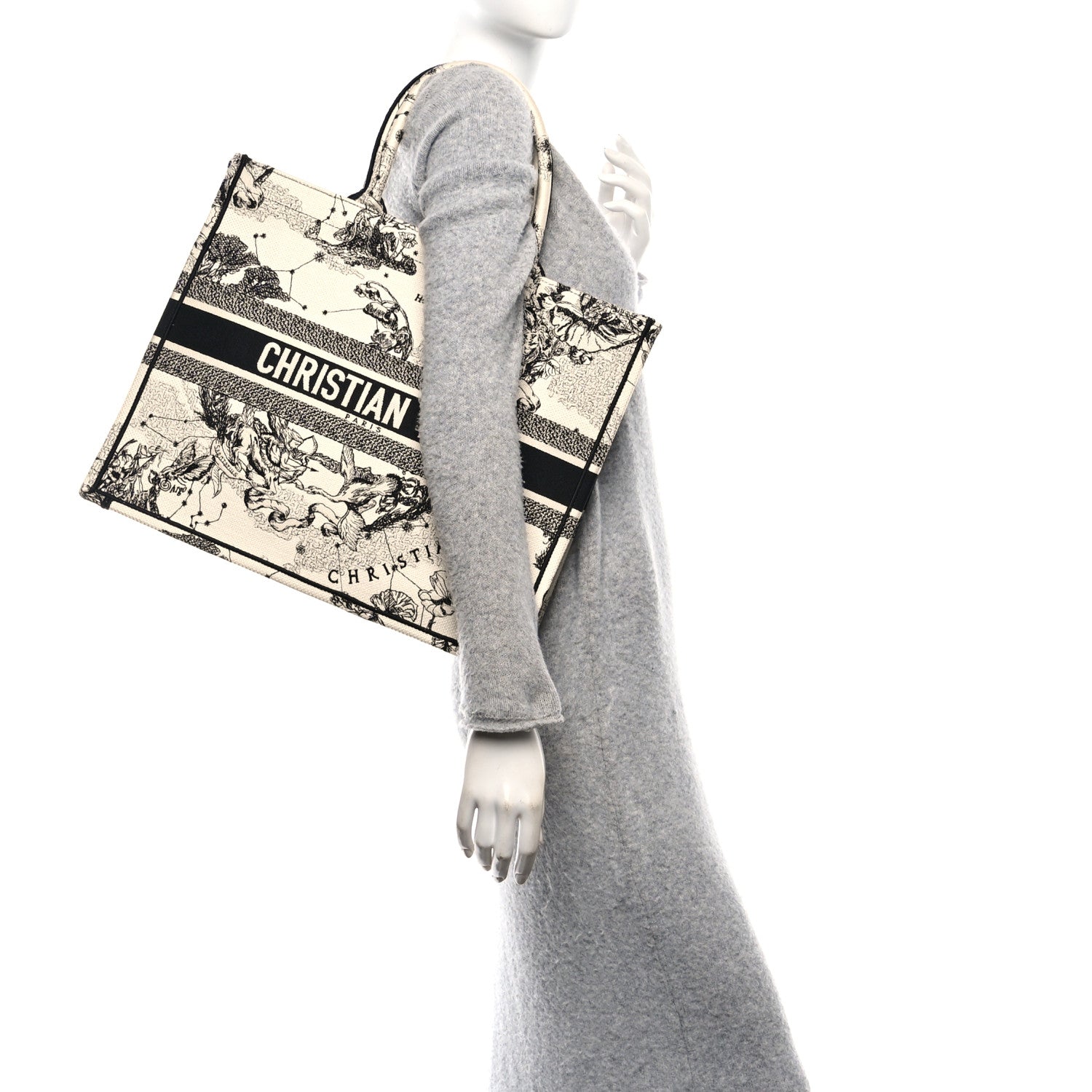 Christian Dior Canvas Embroidered Large Zodiac Toile De Jouy Book Tote Latte 2 of 12