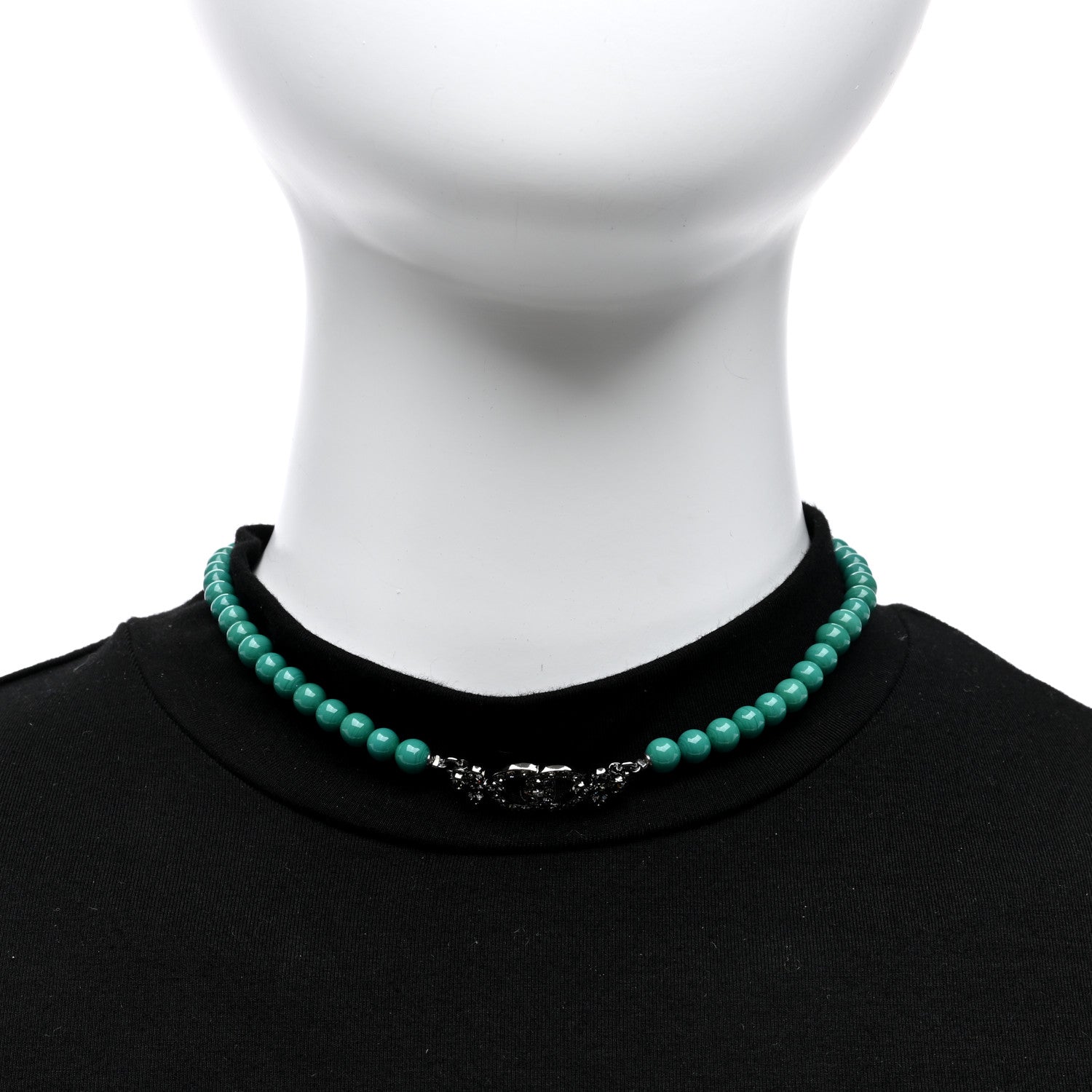 Chanel Crystal Bead CC Choker Necklace Turquoise Ruthenium 2 of 5