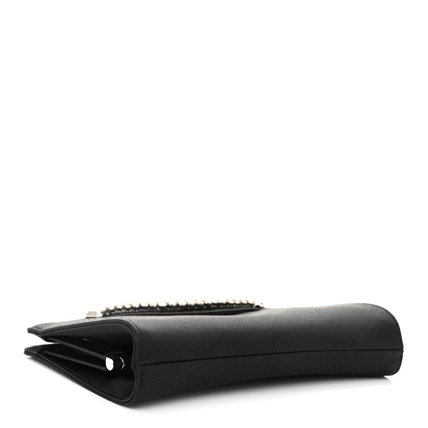 Satin Crystal Pearl Venus Clutch Black