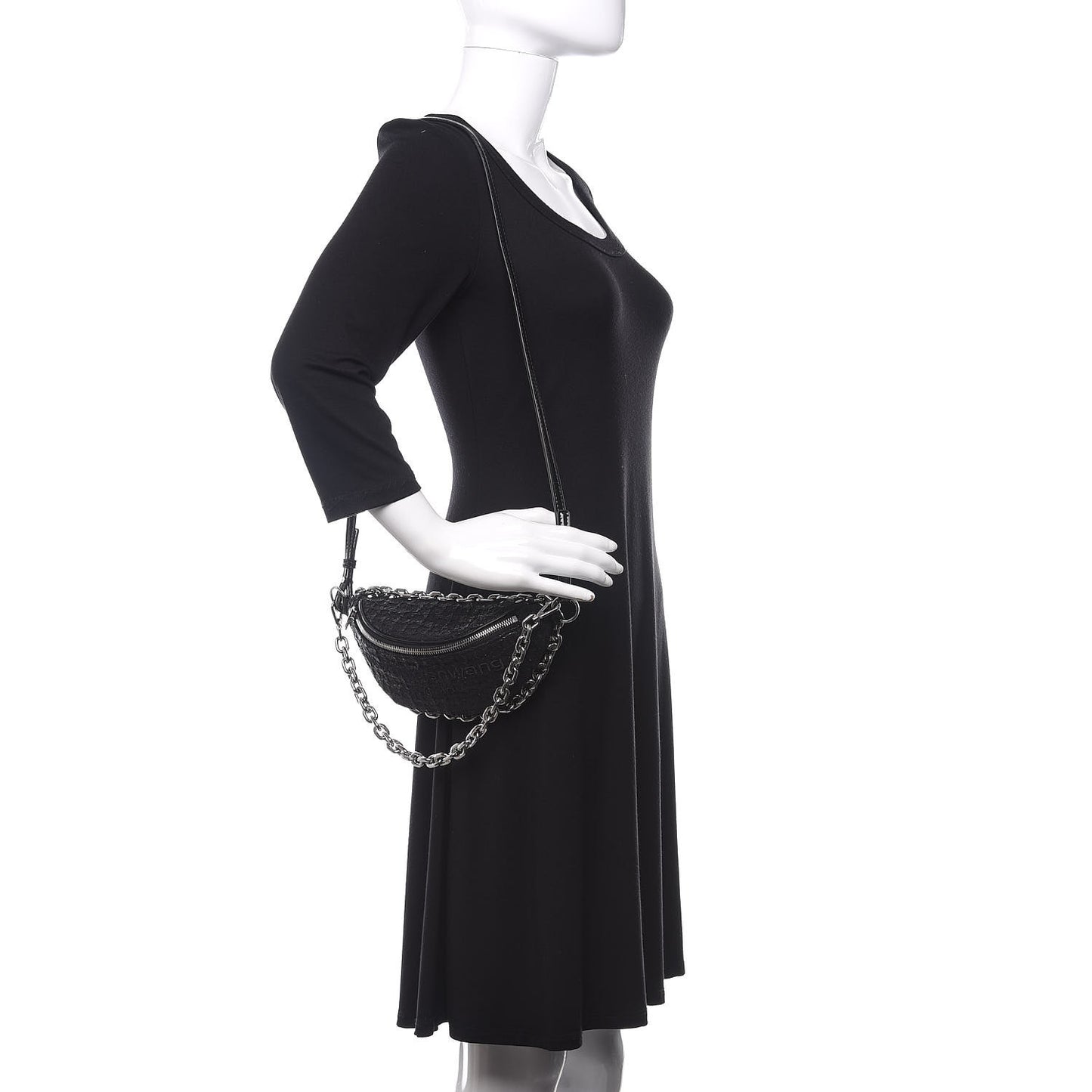 Patent Tweed Chain Embellished Attica Belt Bag Black