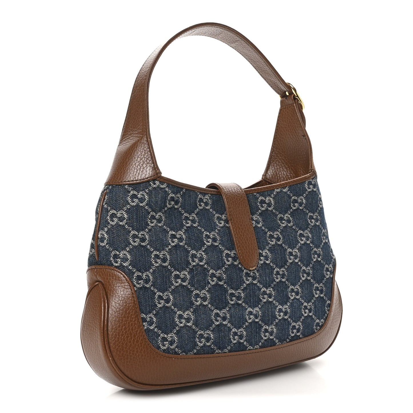 New Denim GG Monogram Calfskin Small Jackie 1961 Hobo Blue Tea Cuir