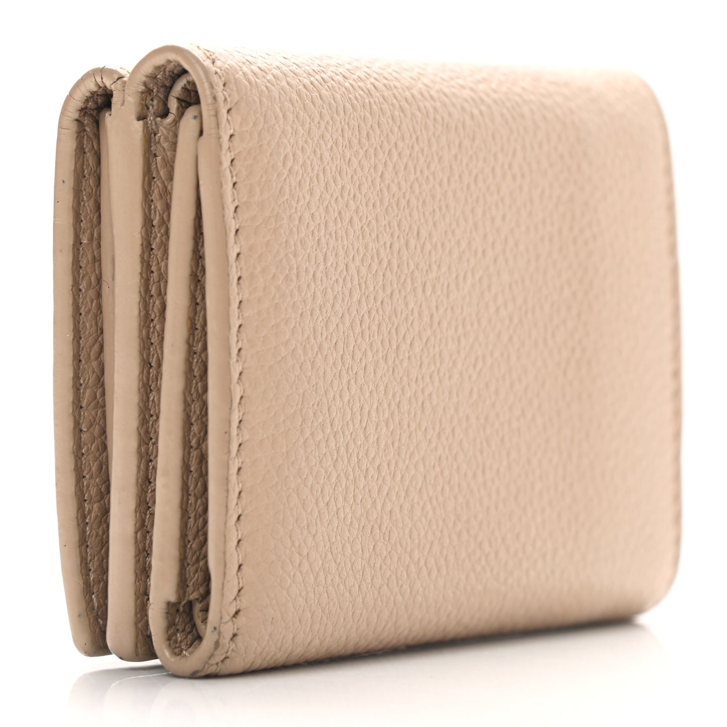 Grained Calfskin Paris Petite Compact Wallet Beige