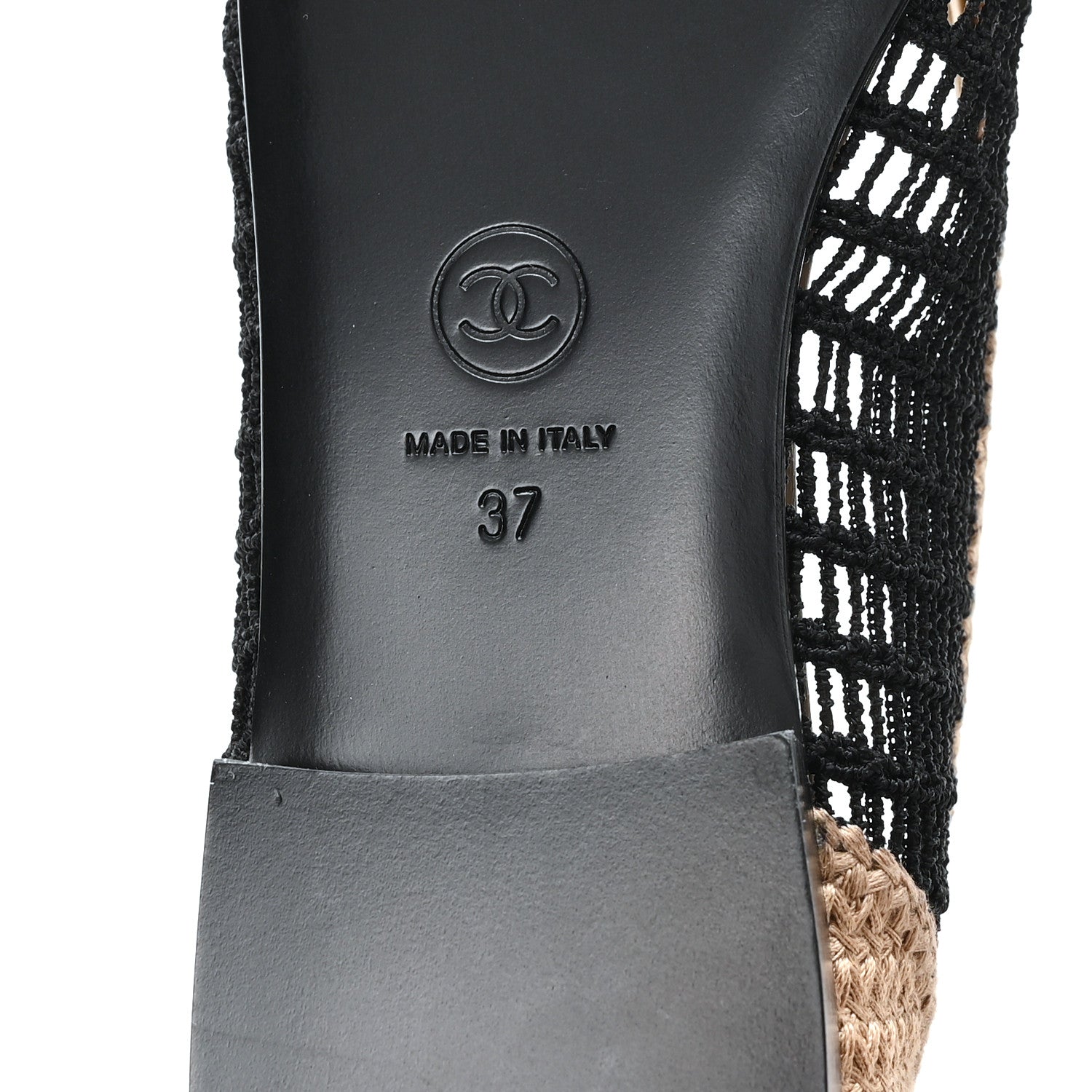 Chanel Raffia Cap Toe Ballerina Flats 37 Black Beige 7 of 9