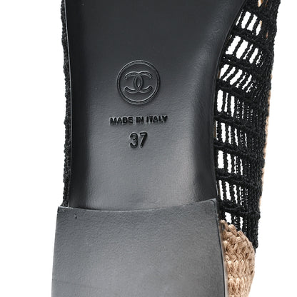 Chanel Raffia Cap Toe Ballerina Flats 37 Black Beige 7 of 9