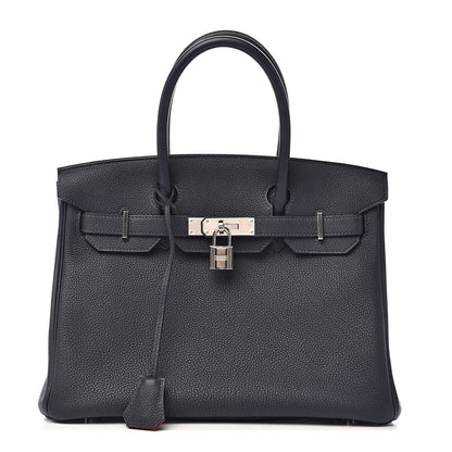 Hermes Togo Birkin Verso 30 Bleu Nuit Orange Poppy 1 of 34