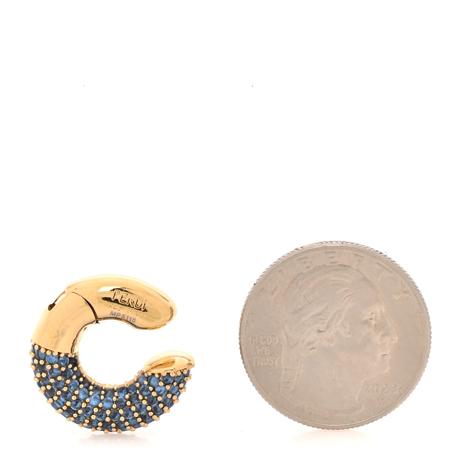 Fendi Metal Crystal Ear Cuff Blue Gold 2 of 3