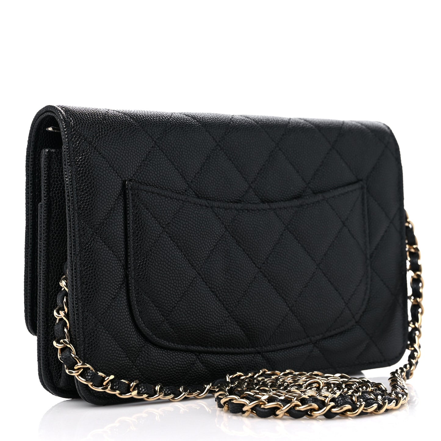 Caviar Quilted Crystal Enamel CC Wallet On Chain WOC Black