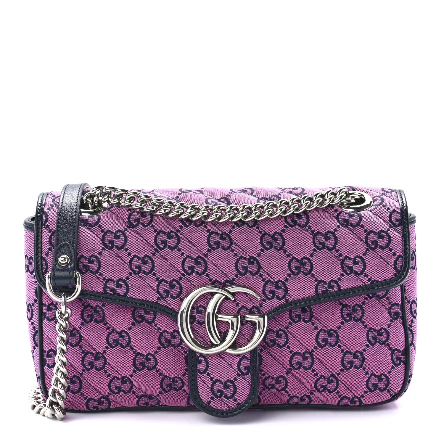 Gucci Monogram Multicolor Matelasse Diagonal Small GG Marmont Shoulder Bag Pink Blue 1 of 12