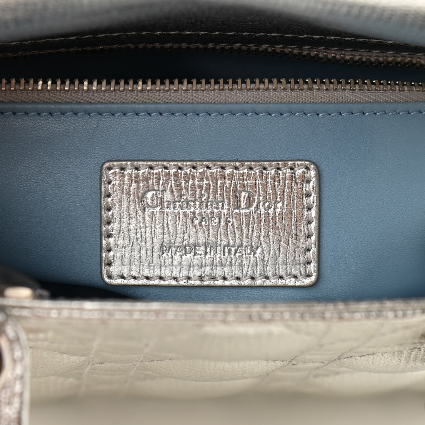 Metallic Grained Calfskin Cannage Small Lucky Badges My Lady Dior Silver
