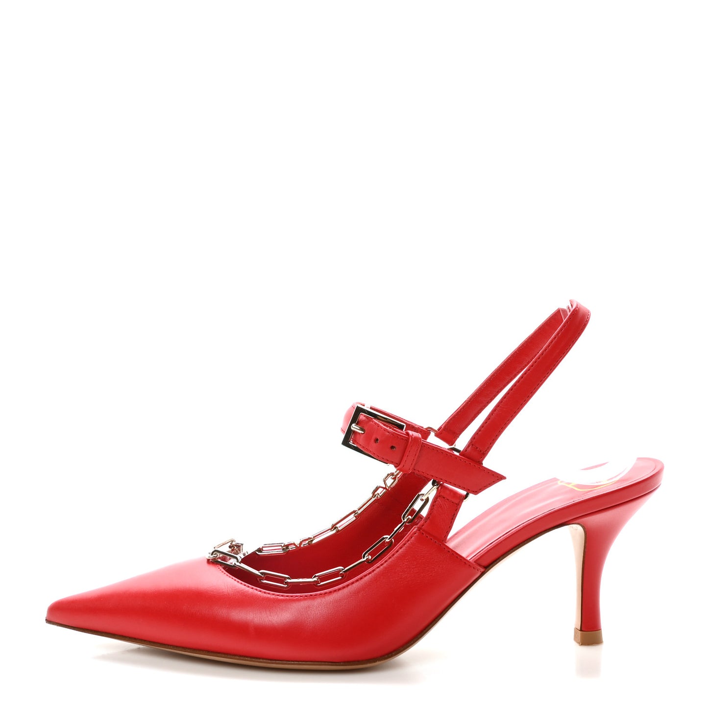 Smooth Calfskin Chain Slingback Pumps 36.5 Red