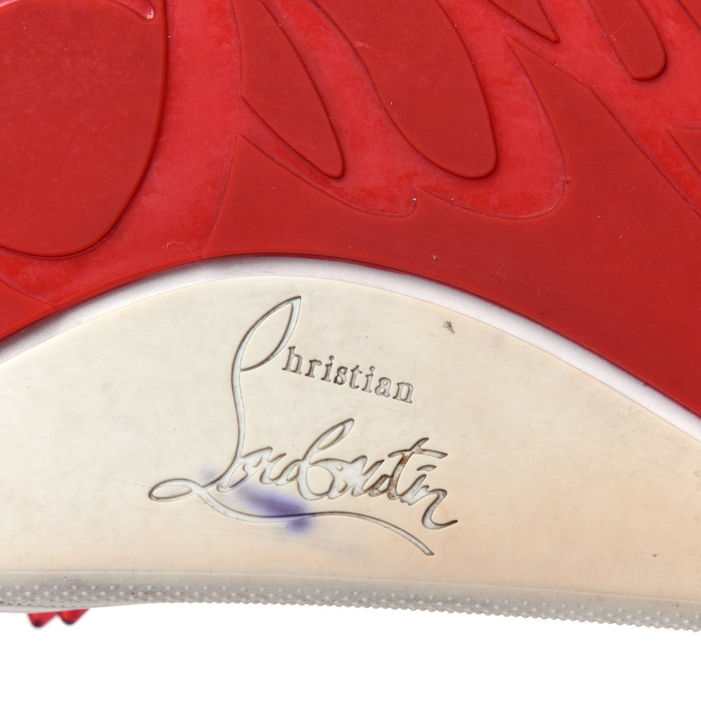 LOUBOUTIN Calfskin Spiked Crocodile Embossed Rubber Pool Fun Platform Flat Slide Sandals 42 Red