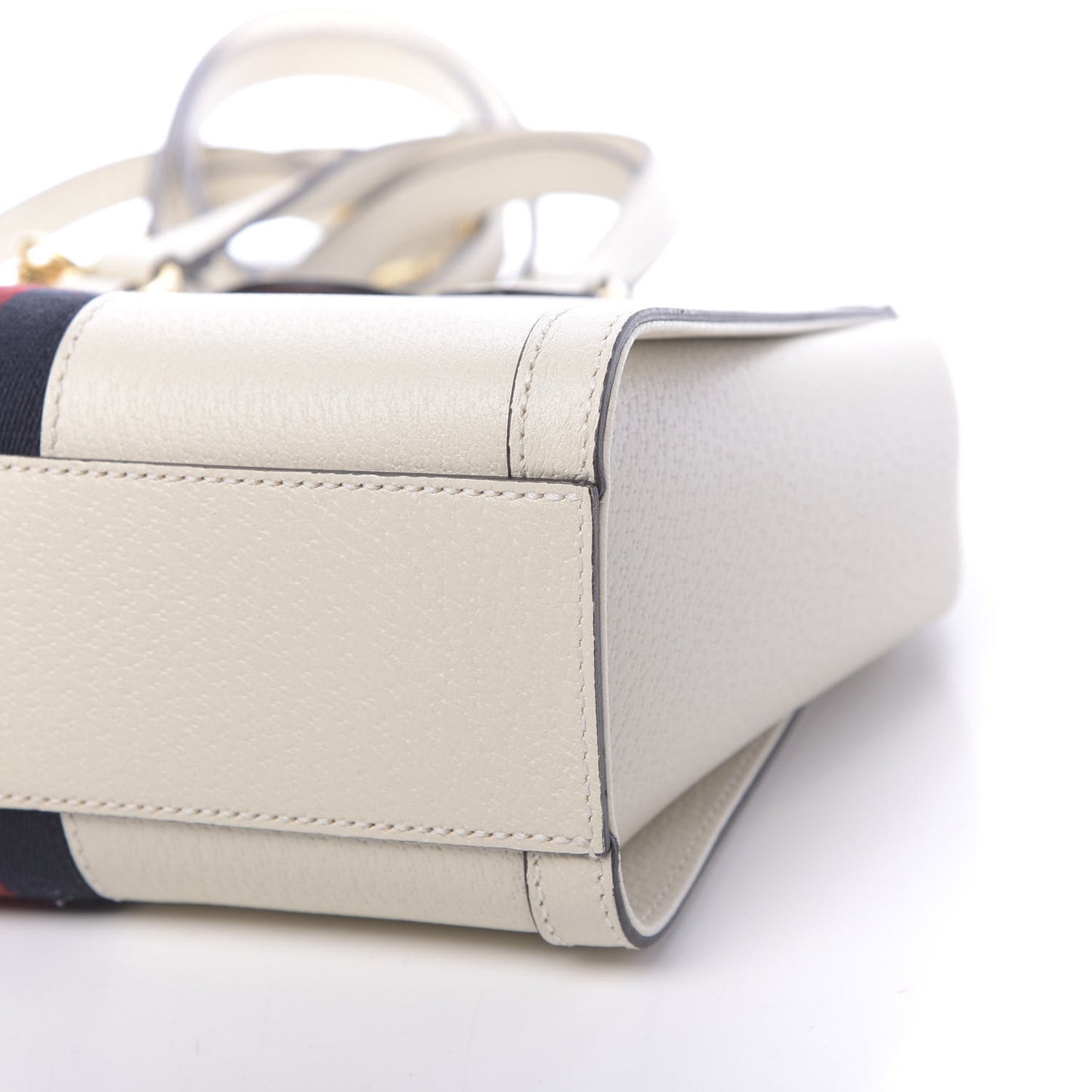 Textured Calfskin Web Small Ophidia Tote Bag Mystic White
