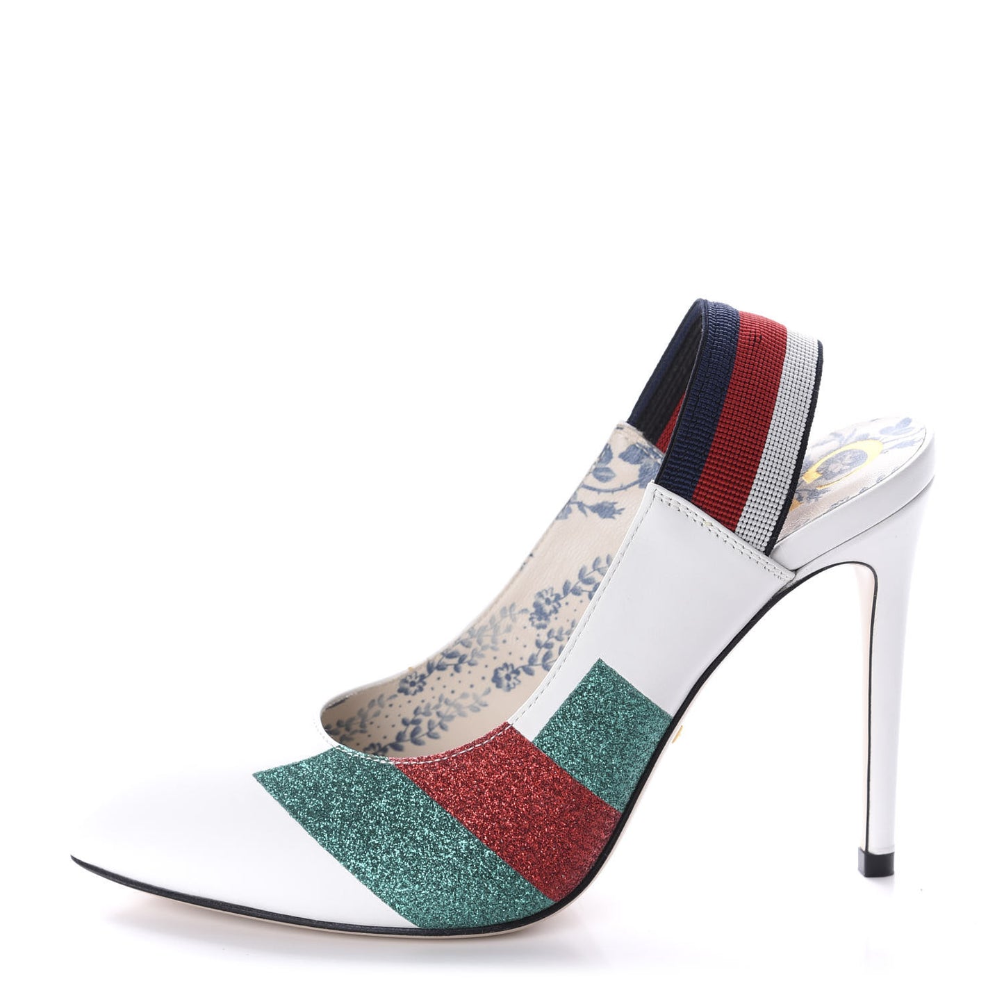 Calfskin Glitter Web High Heel Slingback Pumps 36 White