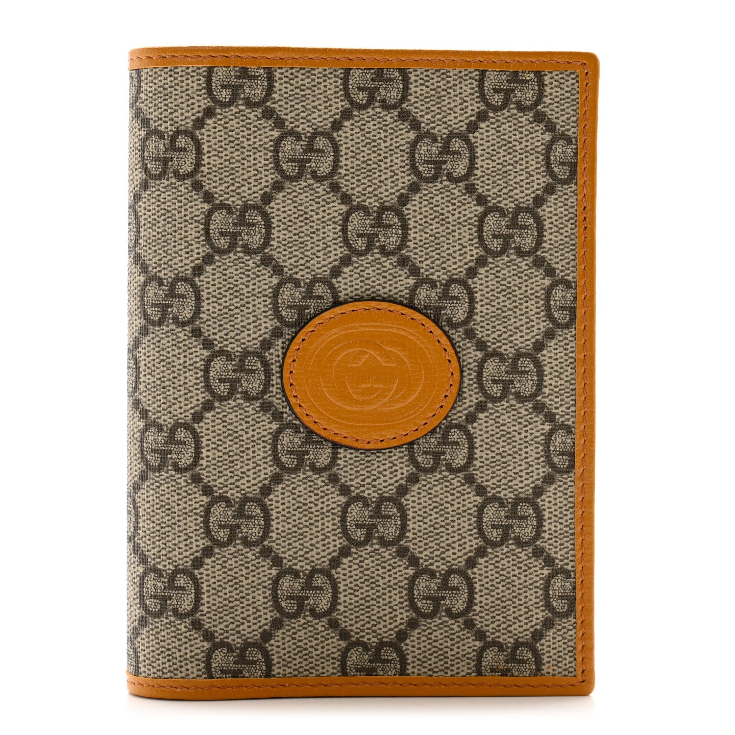 Gucci GG Supreme Monogram Textured Calfskin Retro Interlocking G Passport Case Beige Yellow 1 of 8