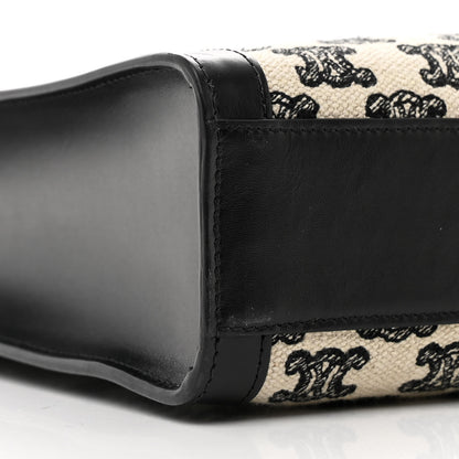 Celine Canvas Calfskin Triomphe Small Vertical Cabas Black White 9 of 12