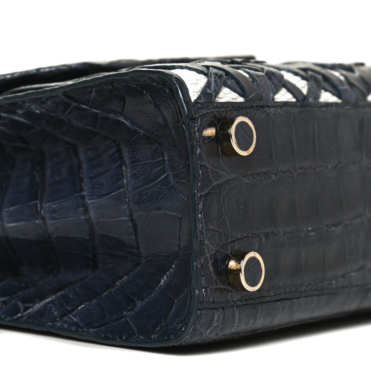 Crocodile Linen Mini Lily Top Handle Bag Blue