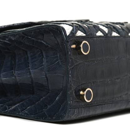 Nancy Gonzalez Crocodile Linen Mini Lily Top Handle Bag Blue 4 of 9