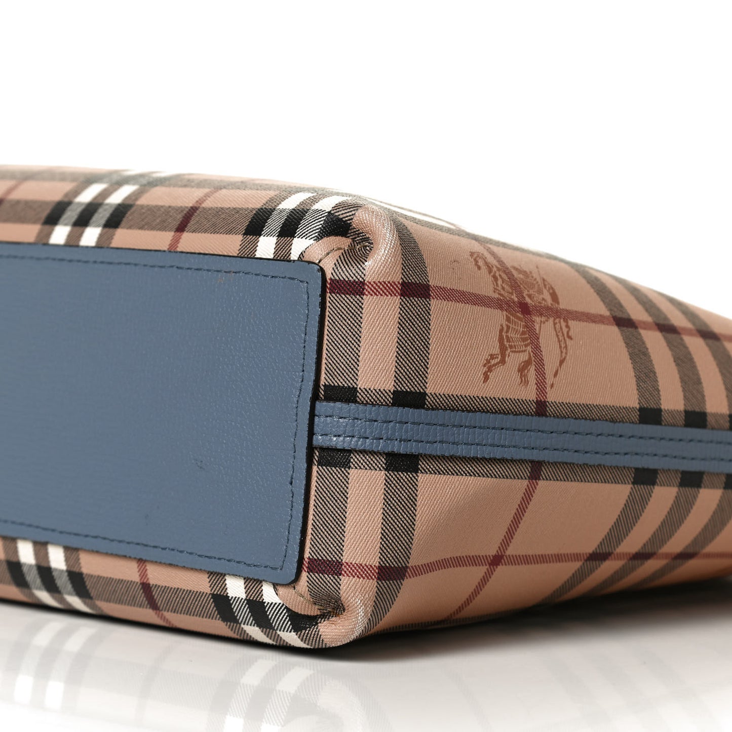 Calfskin Haymarket Check Small Reversible Tote Slate Blue