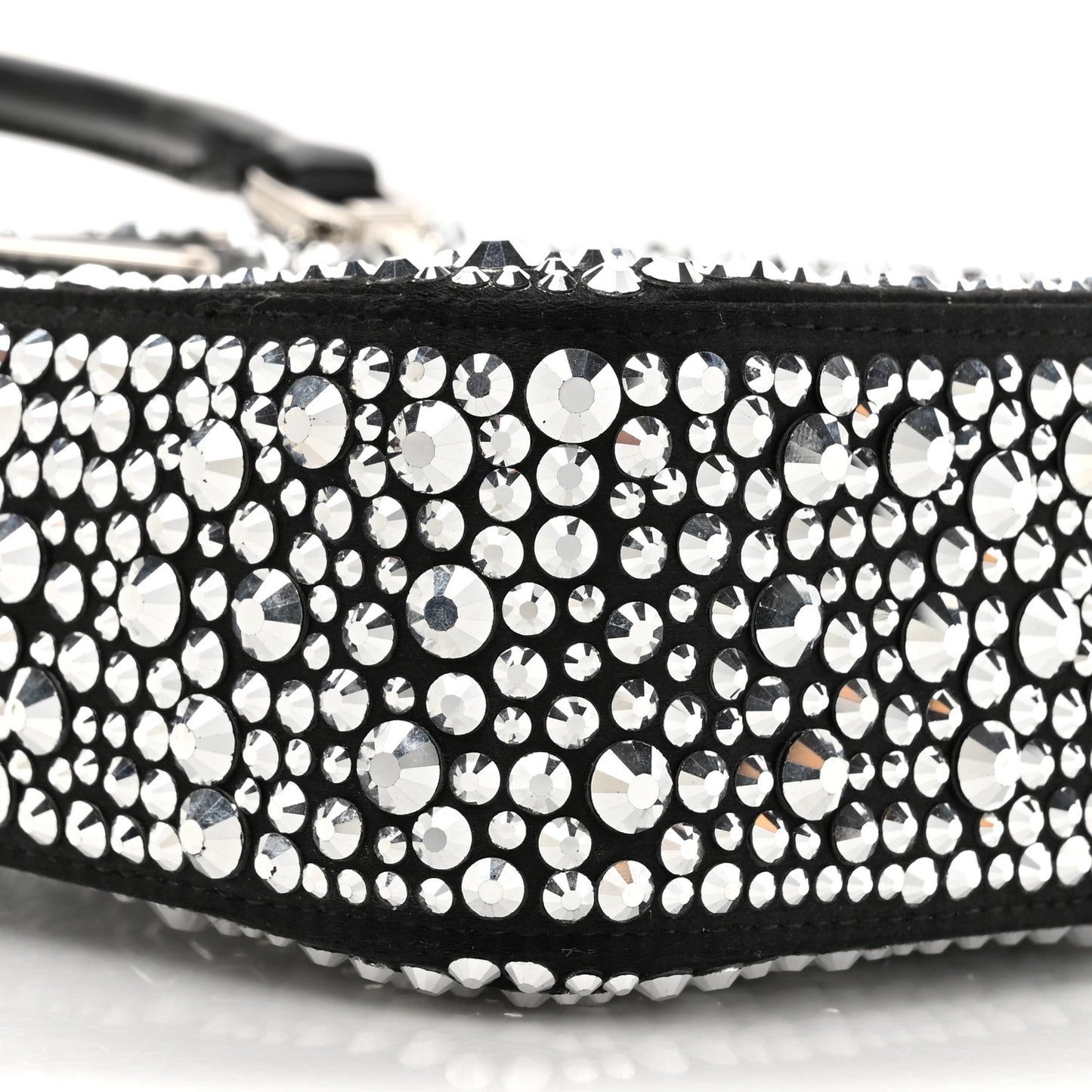 Satin Crystal Metal Triangle Logo Small Double Handle Crossbody Tote Metal