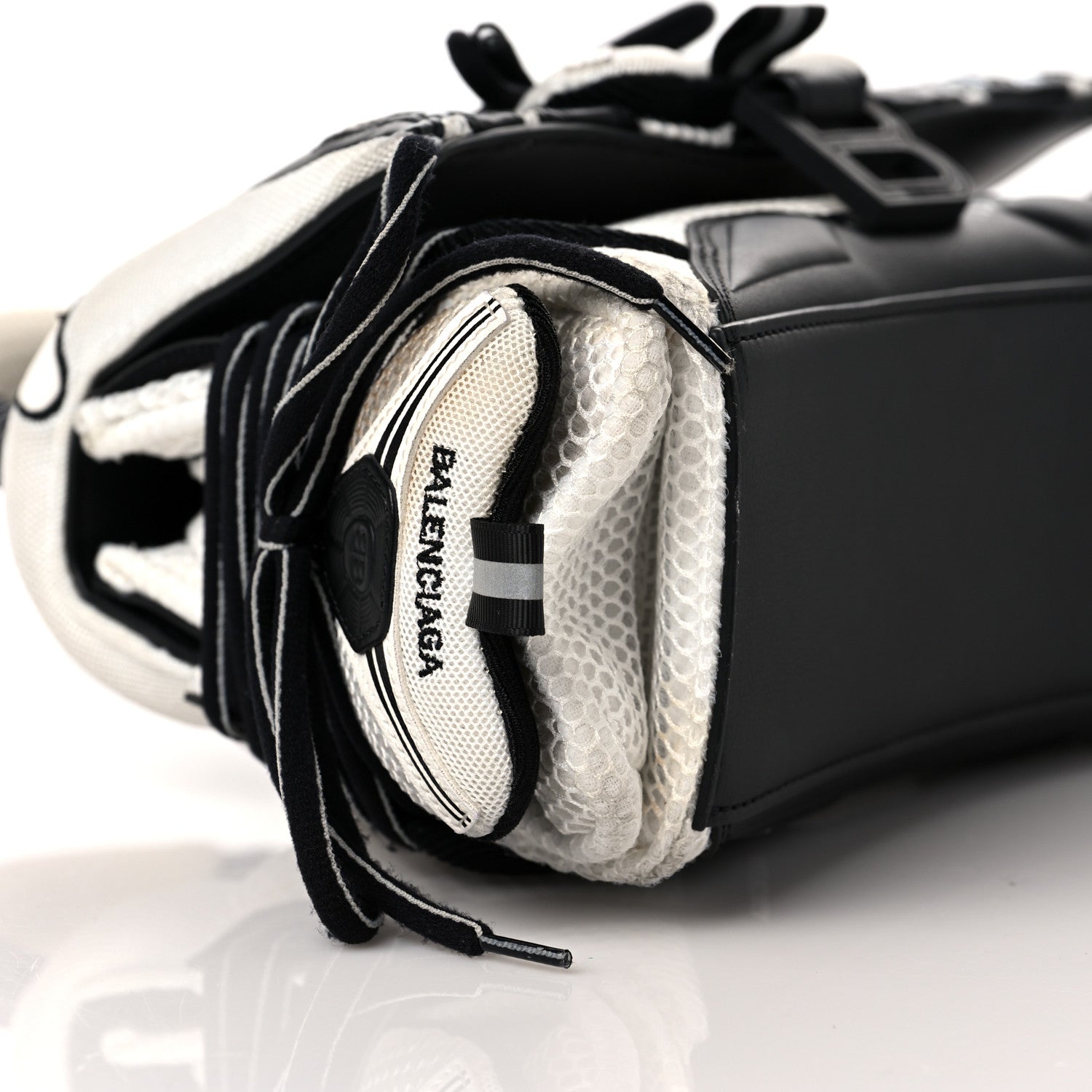 Balenciaga Faux Calfskin Fabric Small Sneakerhead Top Handle Bag Black White 8 of 11